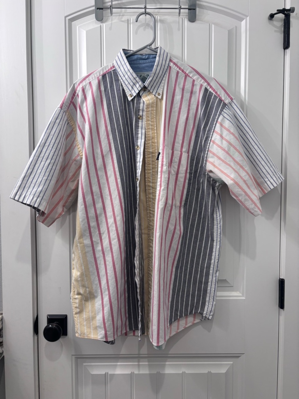 Izod Short-Sleeve Multi-Striped Button-Down Shirt - Pink, Gray, Cream, Blue